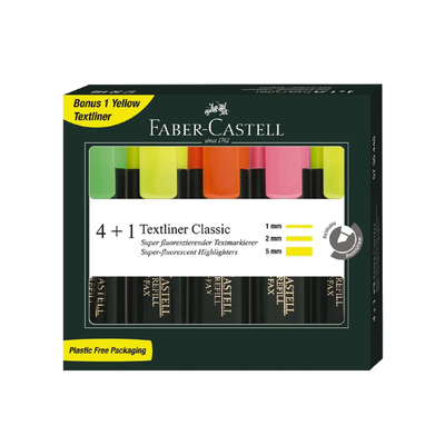 Set of 4 + 1 - Faber Castell Textliner Highlighters