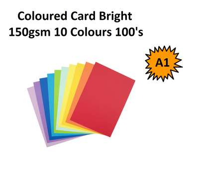 A1 - Coloured Card Bright 150gsm 10 Colours 100's