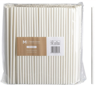 White - Compostable Paper Straws 6mm - 250pk