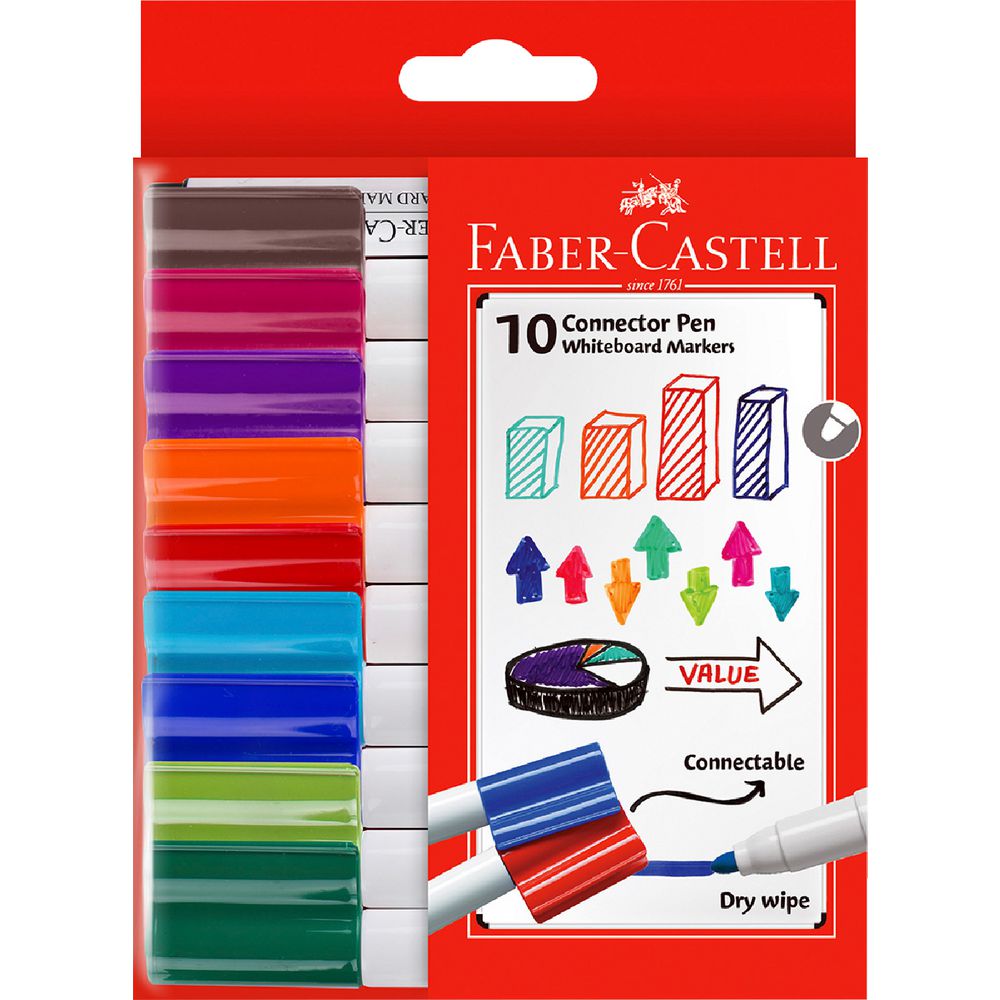 Set of 10 - Bullet Tip Faber Castell Connector Whiteboard Markers