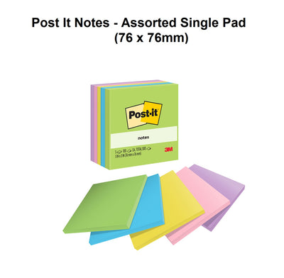 Post It Notes - Assorted Single Pad (76 x 76mm)