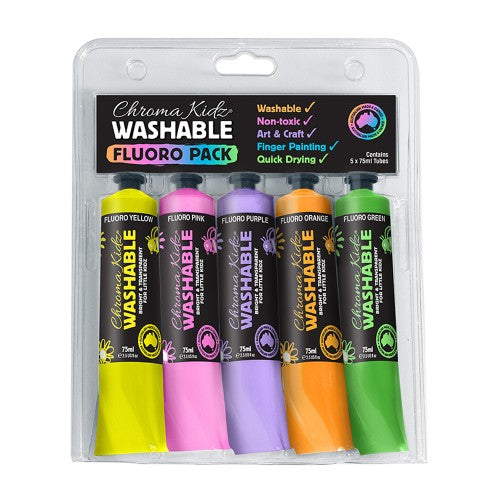 Chroma Kidz Washable Paint - Fluoro 75mL (Set of 5)