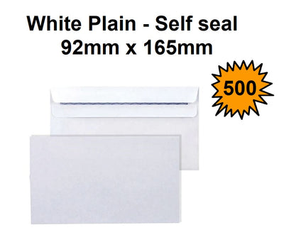 E13 Envelopes - White Plain Self Seal - Box of 500