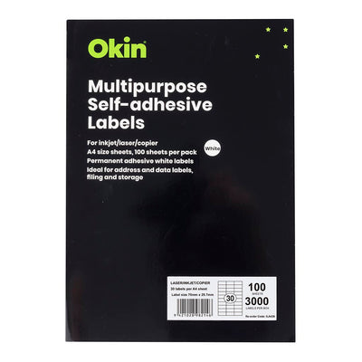 Okin Brand General Copier Labels - 30 Per Sheet 100 sheets
