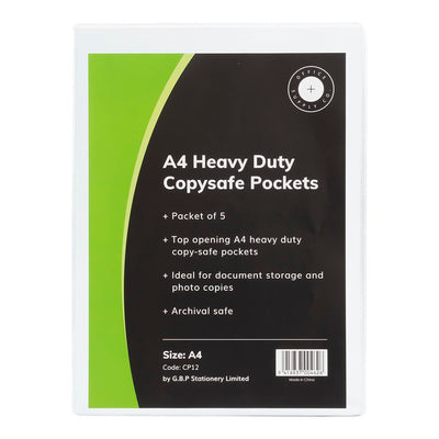 A4 Unpunched Heavy Duty Copysafe Pockets (Pack of 5)