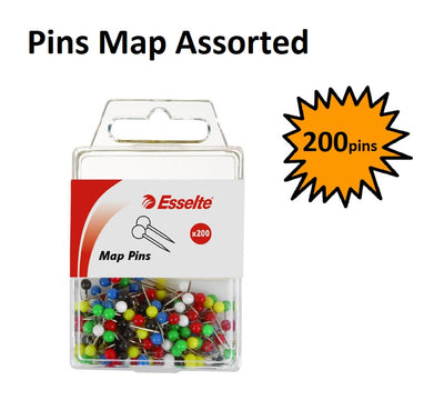 Map Pins - Assorted Colours (Pack of 200)