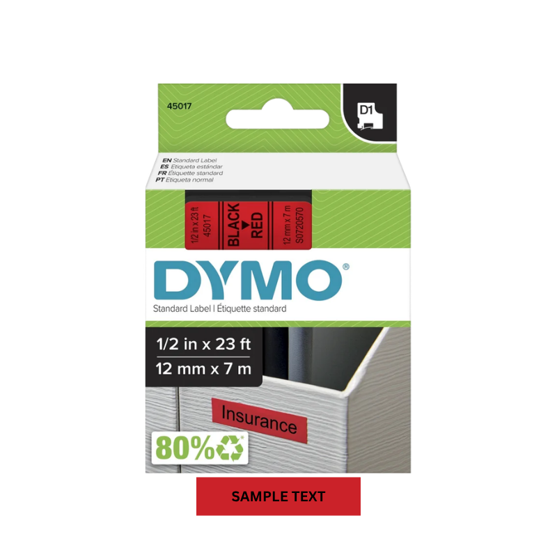 Black on Red - 12mm x 7M Dymo D1 Label Tape