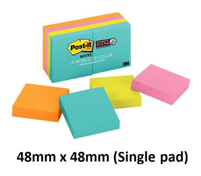 Post It Super Sticky Notes - Assorted Single Pad (48 x 48mm)