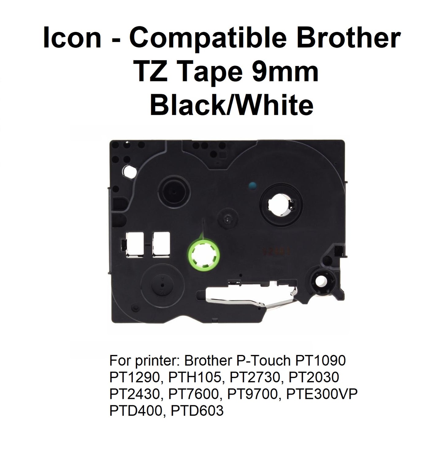 Black on White 9mm - Icon Compatible Brother TZ Tape
