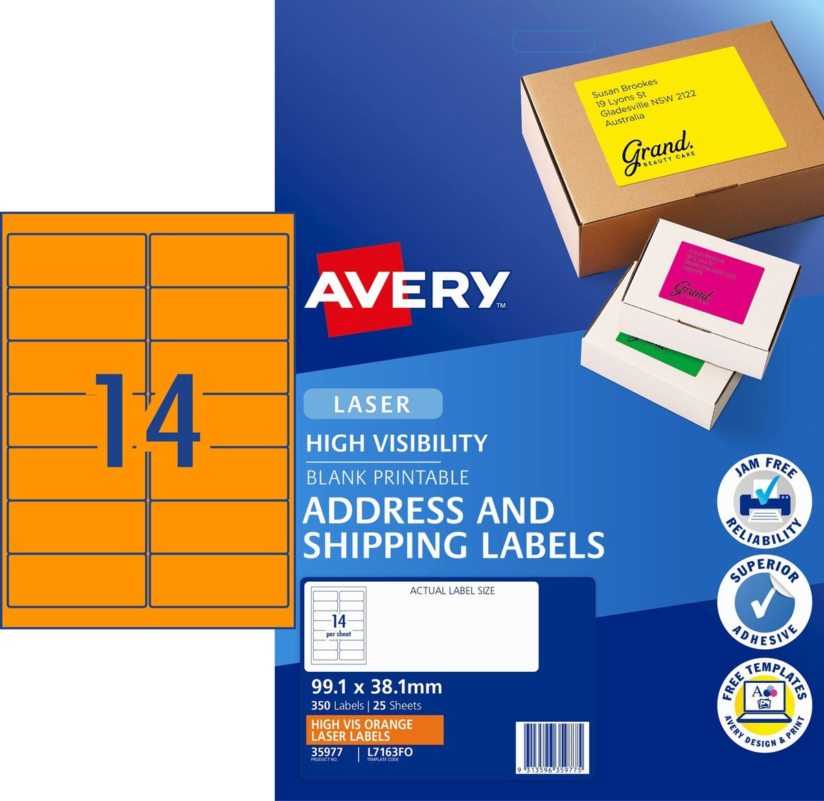 Fluoro Orange - Fluoro Labels 14 Per Sheet 25 sheets