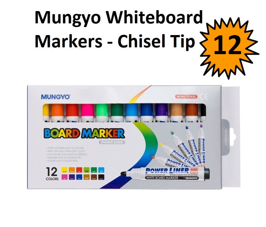 Set of 12 - Chisel Tip Mungyo Whiteboard Markers