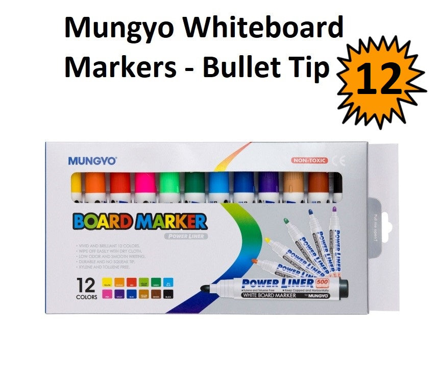 Set of 12 - Bullet Tip Mungyo Whiteboard Markers