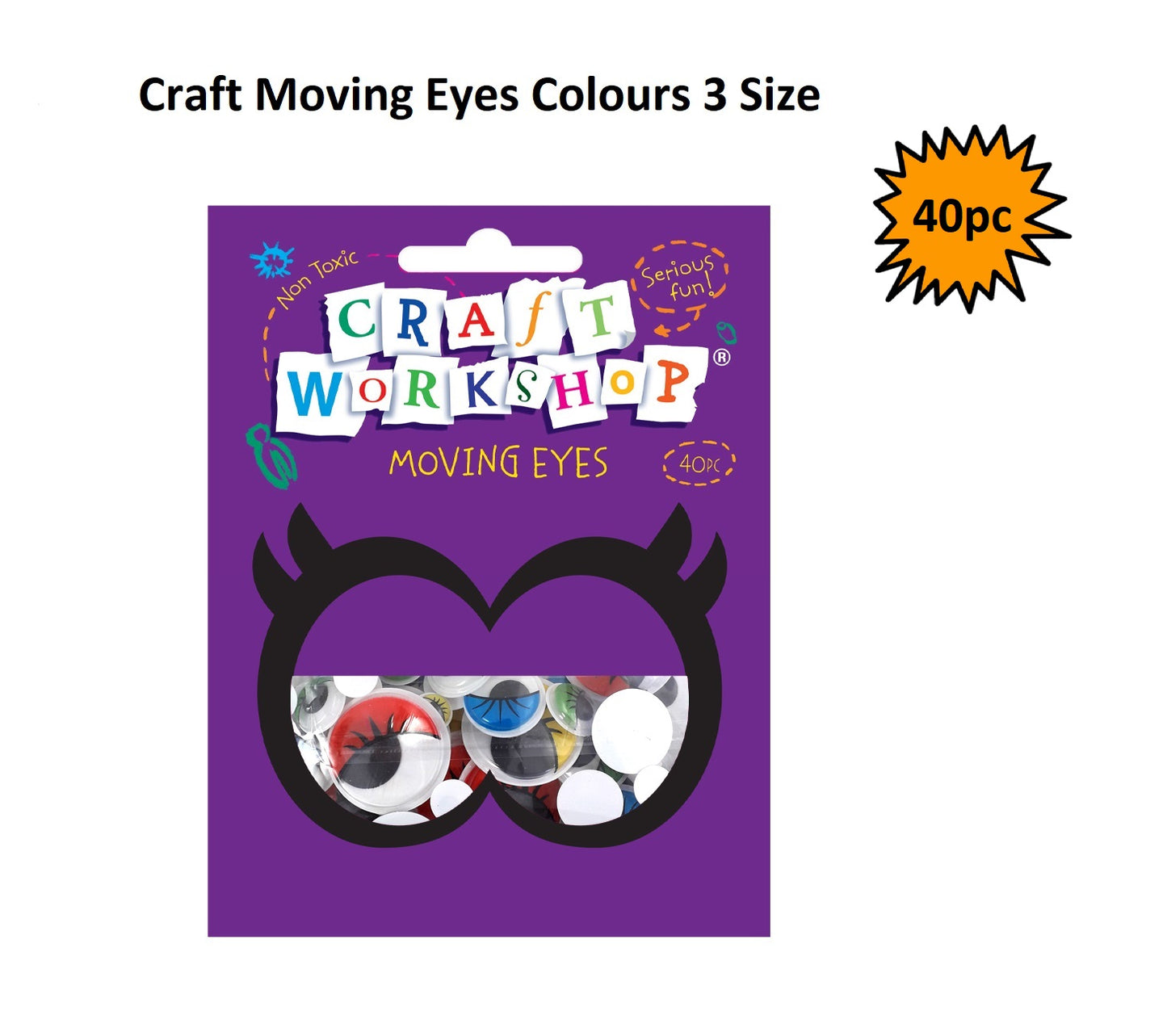 Wiggle Eyes - Coloured with Lashes Asst Size (40pcs)