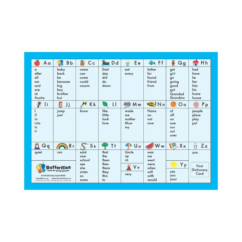 A4 Dictionary Card - Text Font