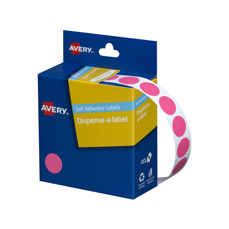 Pink 14mm - Coloured Dots Label Dispenser