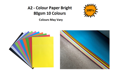 A2 - Bright 10 Colour Paper 80gsm - 100's