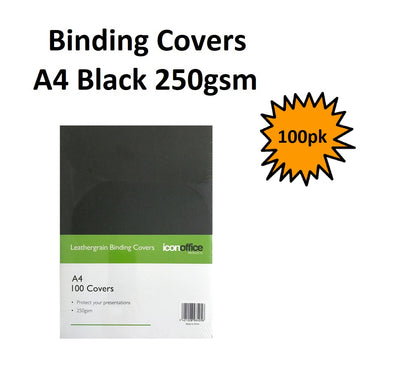 Black - Leathergrain A4 Binding Covers (Pack of 100)