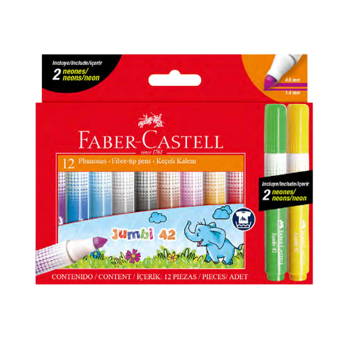 Faber Castell Jumbo Fibre Tip Markers - 12's Neon