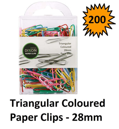 Paper Clips - 28mm - Triangular Coloured (Pack of 200)