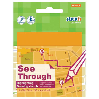 Transparent Orange - Clear Stick On Note Pad (76 x 76mm)