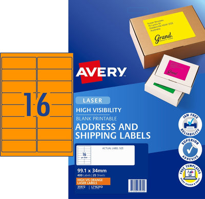 Fluoro Orange - Fluoro Labels 16 Per Sheet 25 sheets