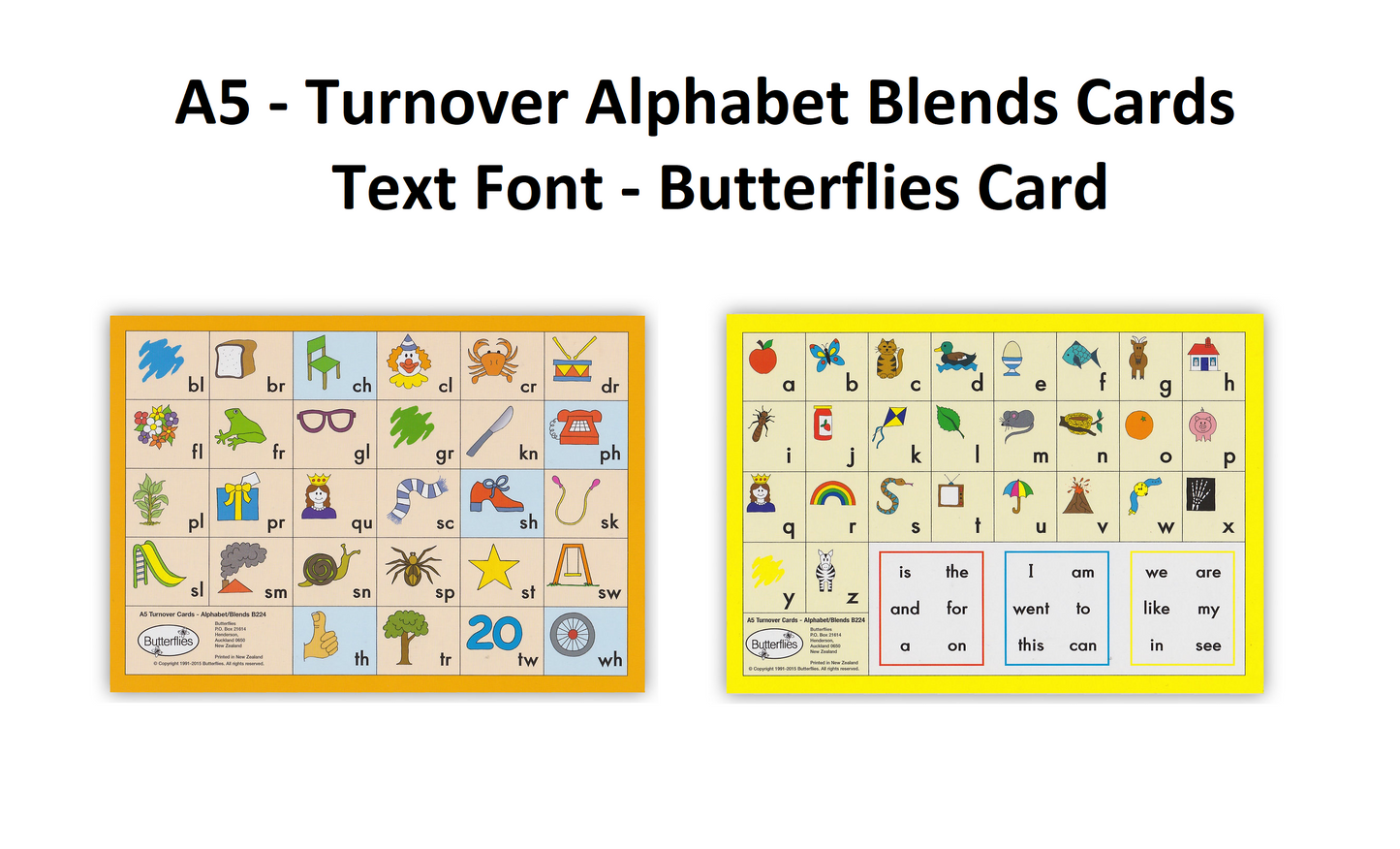 A5 - Turnover Alphabet Blends Cards - Text Font - Butterflies Card