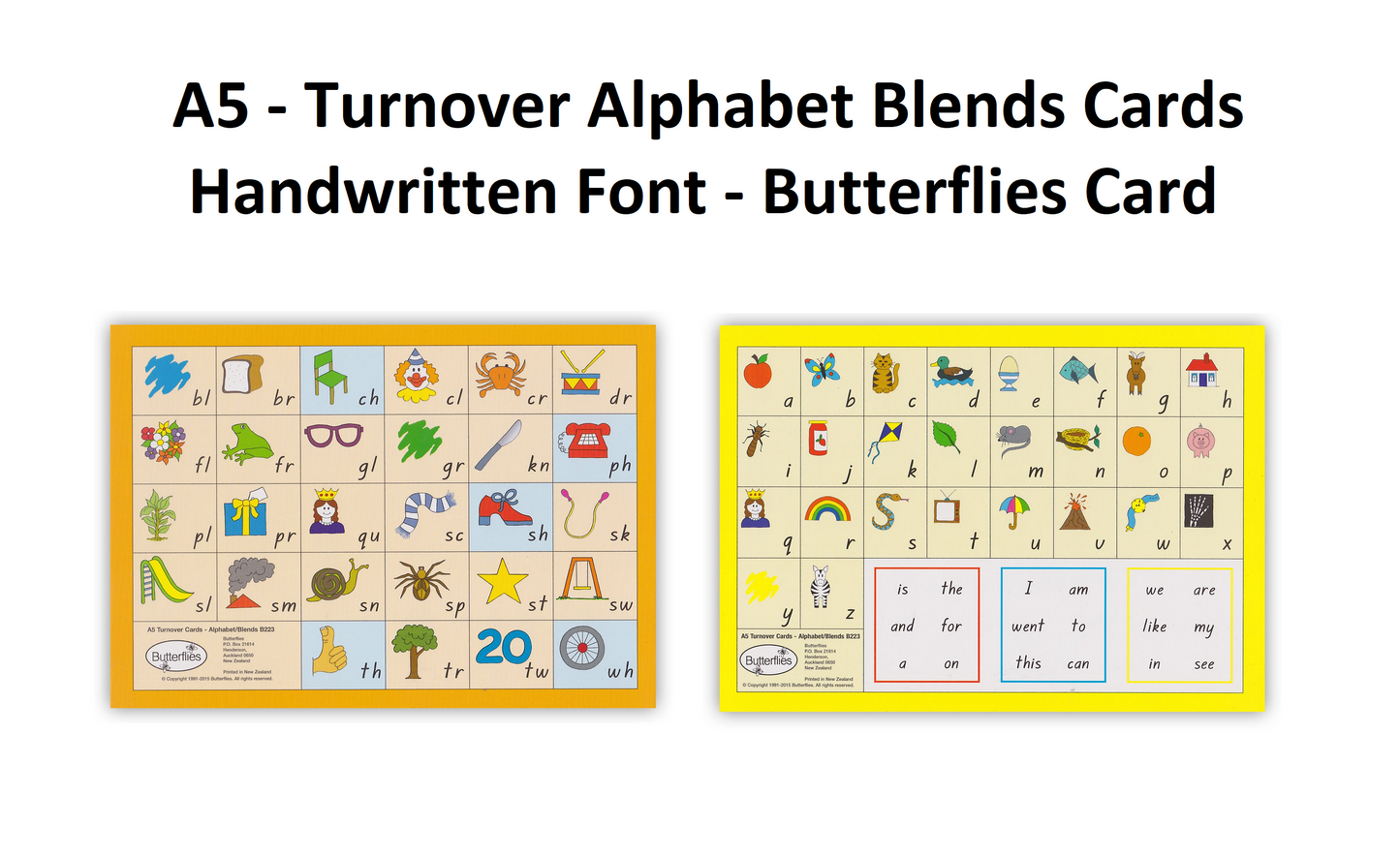 A5 - Turnover Alphabet Blends Cards - Handwritten Font - Butterflies Card