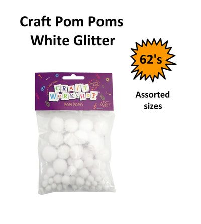 Pom Poms - Glitter White - 62pcs