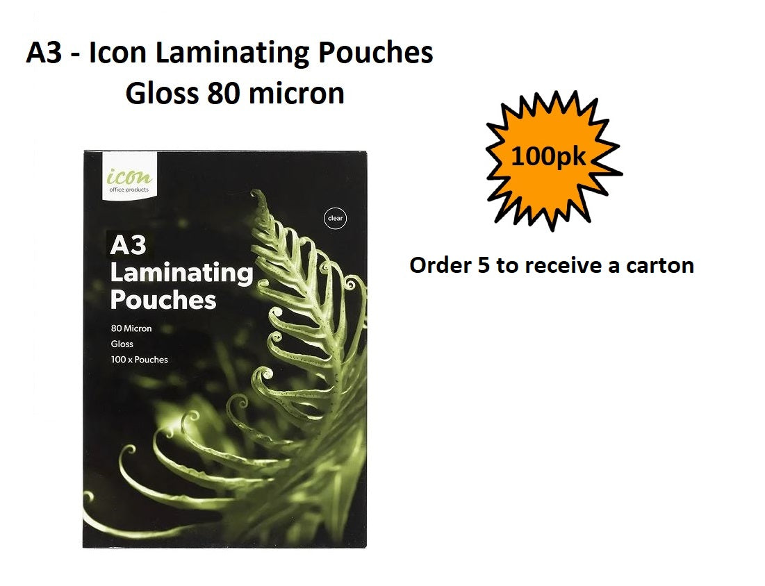 A3 Laminating Pouches - Gloss 80 micron - Pack of 100