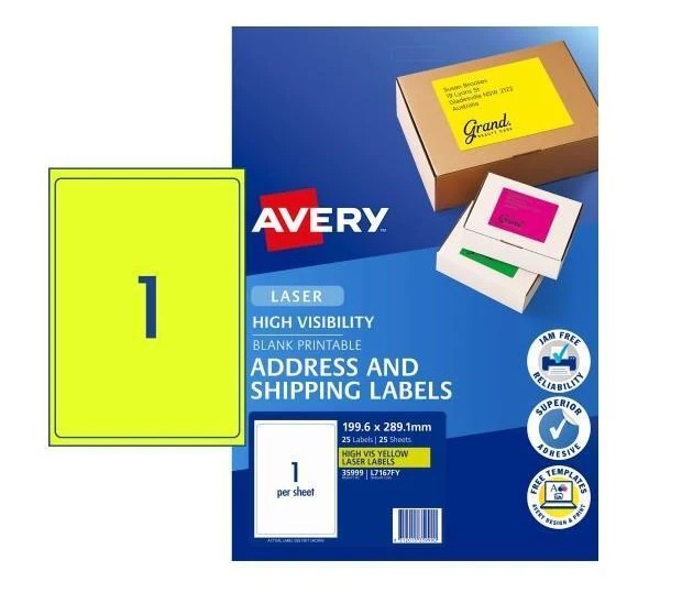 Fluoro Yellow - Fluoro Labels 1 Per Sheet 25 Sheets