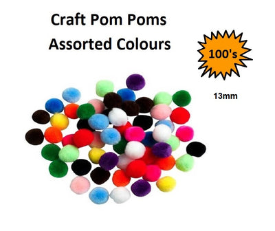 Pom Poms - Assorted 13mm - 100pcs