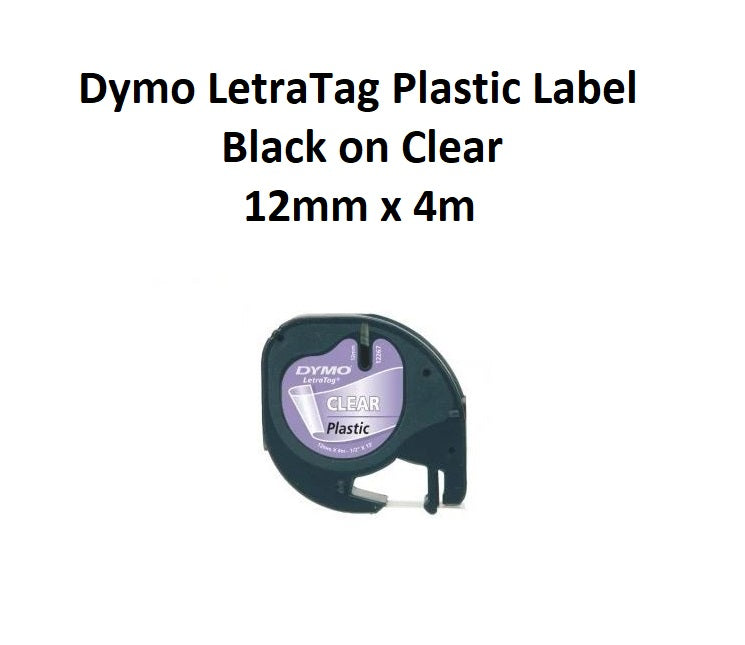 Clear Plastic - 12mm x 4M Dymo Letratag Label Tape