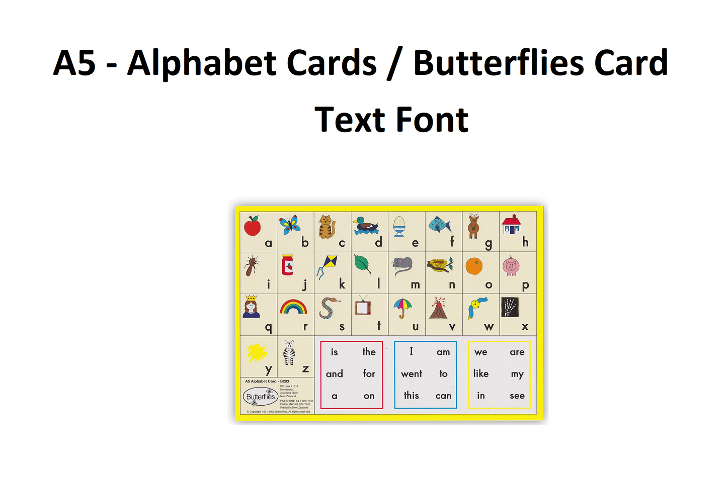 A5 - Alphabet Cards - Text Font - Butterflies Card