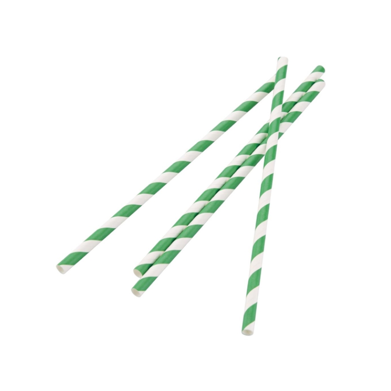 Green stripe - Compostable Paper Straws - 250pk