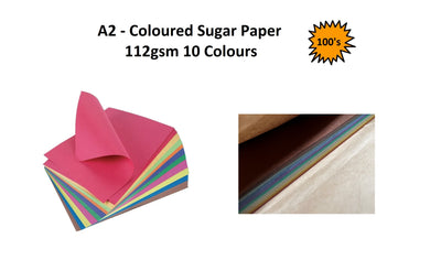 A2 - Coloured Sugar Paper 112gsm - 10 colours 100's
