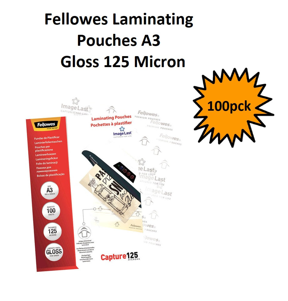 A3 Laminating Pouches - Gloss 125 micron - Pack of 100