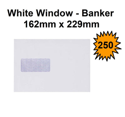 C5 Envelopes (E23) - White Window Banker - Box of 250