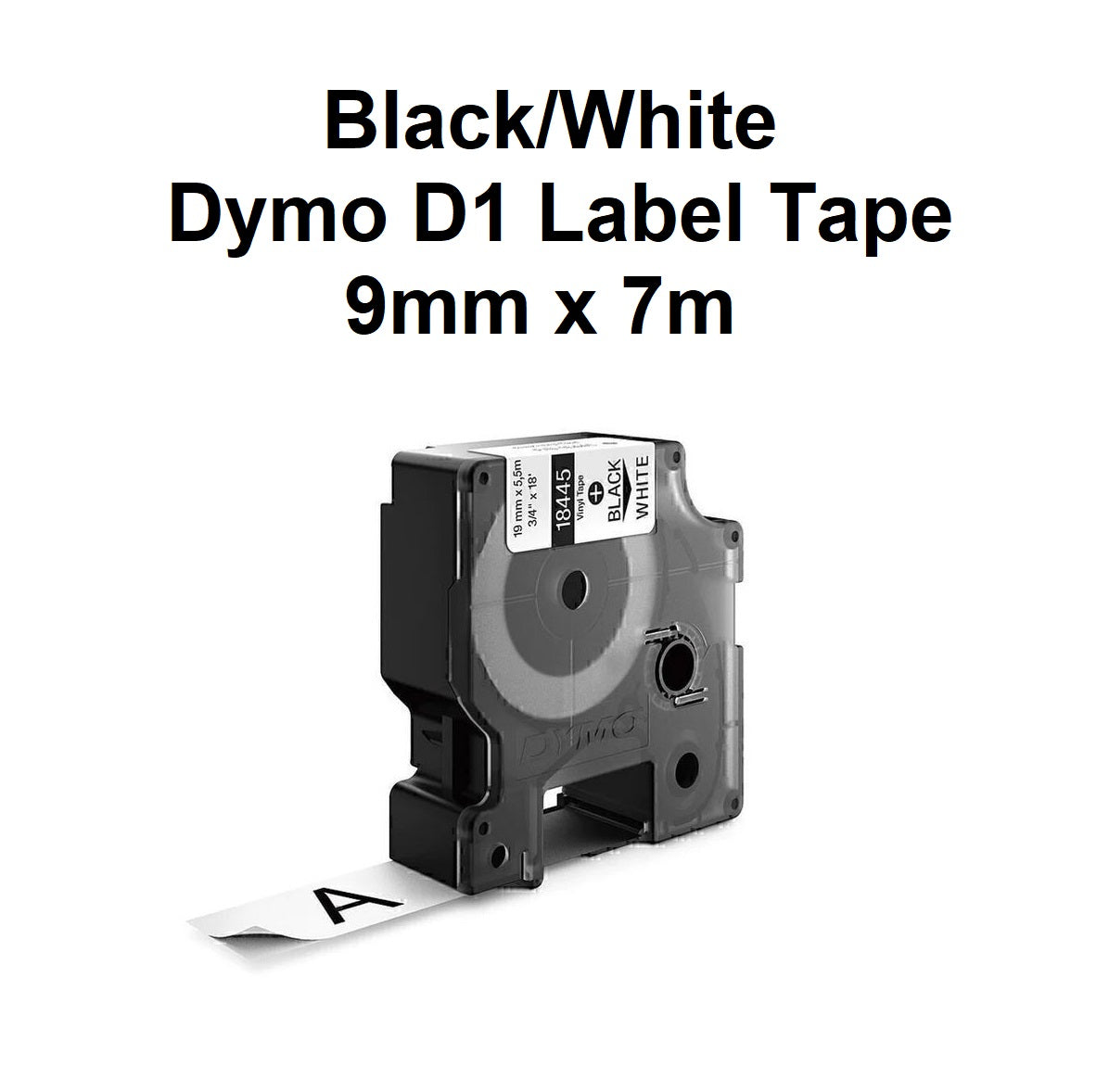 Black on White 9mm x 7M - Icon Compatible Dymo D1 Tape