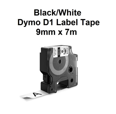 Black on White 9mm x 7M - Icon Compatible Dymo D1 Tape