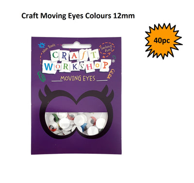 Wiggle Eyes - Coloured with Lashes 12mm (40pcs)
