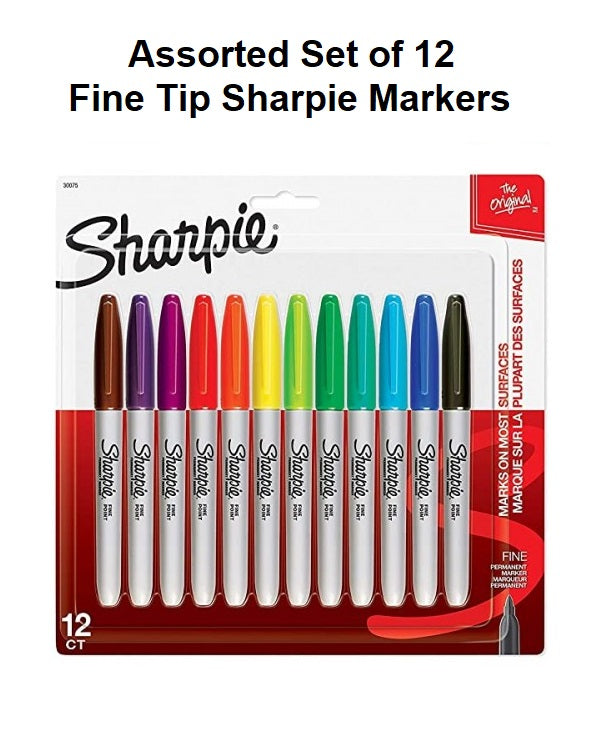 Assorted Set of 12 - Fine Tip Sharpie Markers