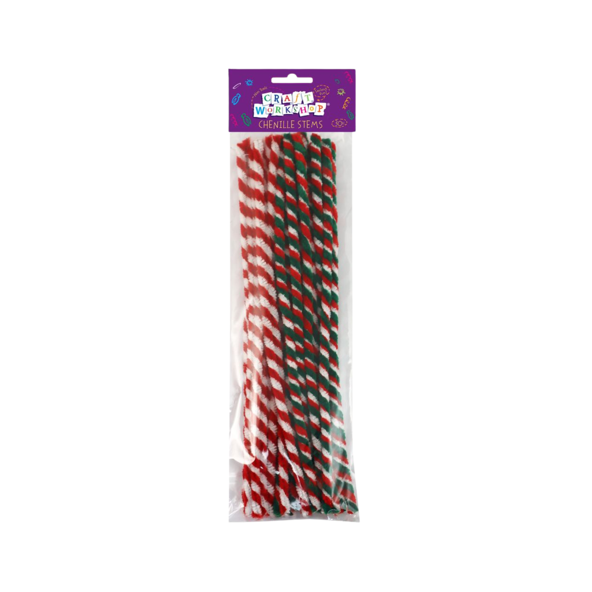 Craft Chenille Stems Red White Green 2asst 30pc