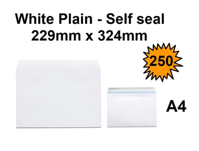 C4 Envelopes (E31) - White Plain Self Seal - Box of 250