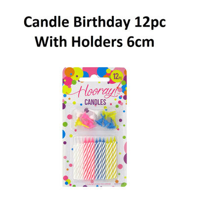 Candles - Coloured 6cm (Pack of 12) - with holders