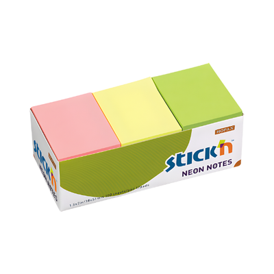 Assorted Neon (Pack of 12) - Stick On Note Pad (38 x 50mm)