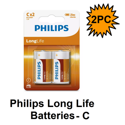 Philips Long Life Batteries - C - 2 Pack