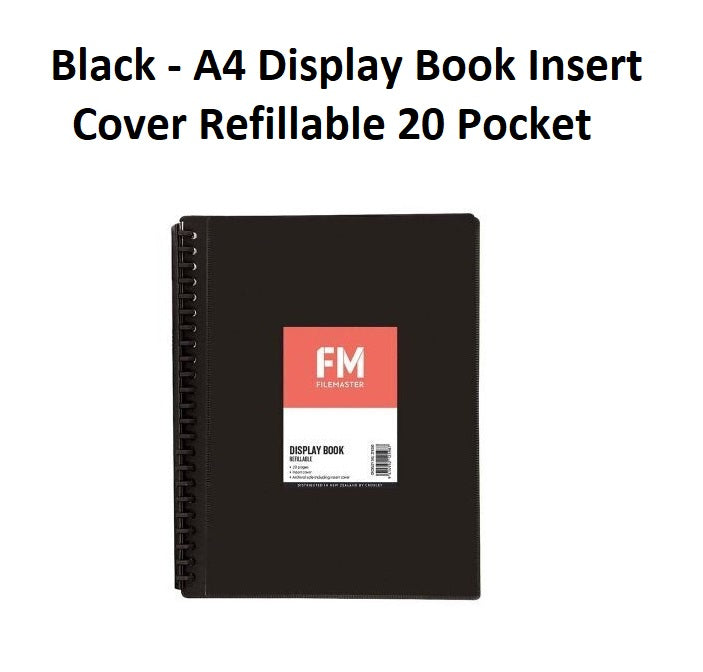 Black - A4 Refillable Clearfile 20 Pocket with Insert Front Cover