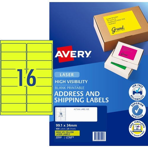 Fluoro Yellow - Fluoro Labels 16 Per Sheet 25 sheets