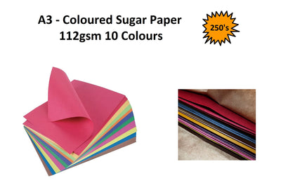 A3 - Coloured Sugar Paper 112gsm - 10 Colour 250's