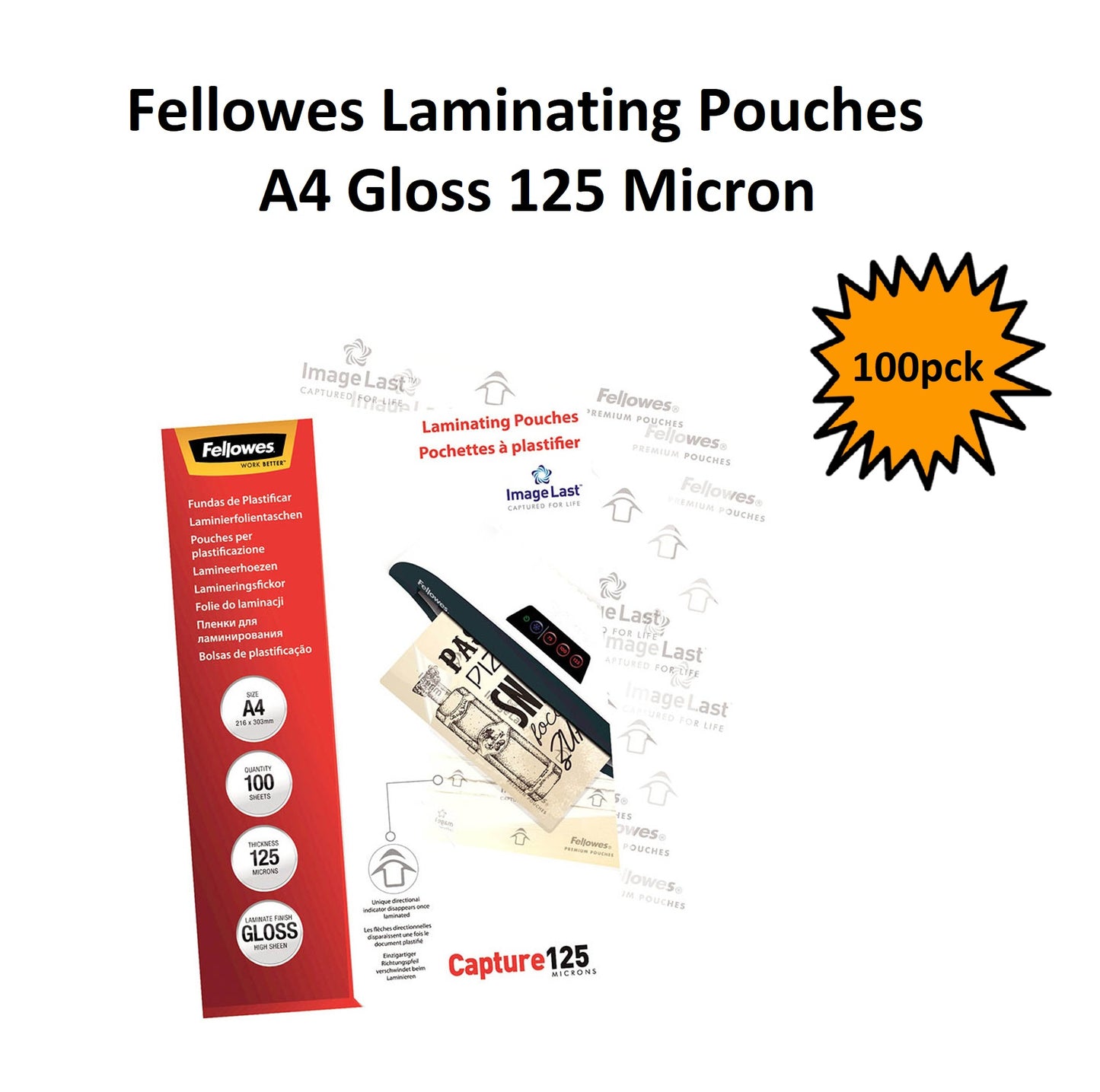 A4 Laminating Pouches - Gloss 125 micron - Pack of 100